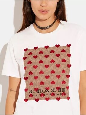 Women’s White Tee with Red Heart Accents